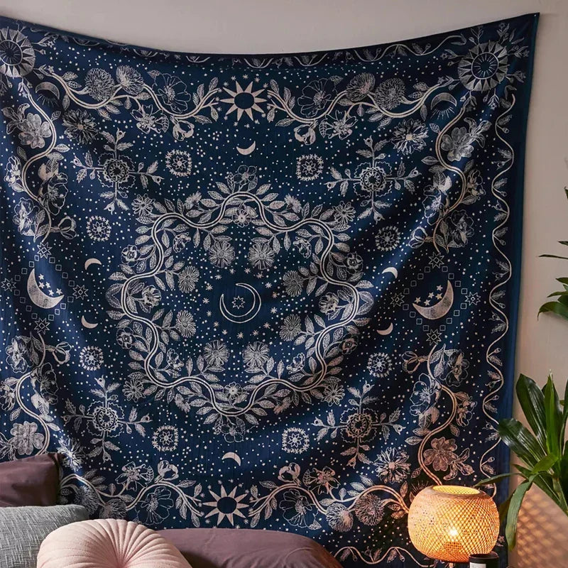 DecorBites™ Celestial Floral Moon Phase Tapestry: Hippie Boho Room Decor & Wall Art