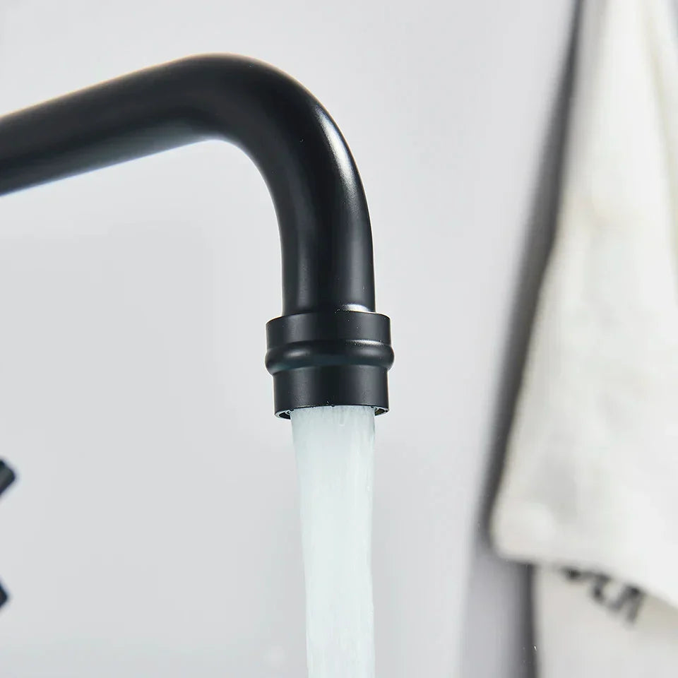 DecorBites™ Black Kitchen Faucet: Wall Mounted Swivel Mixer Tap for Bath Sink