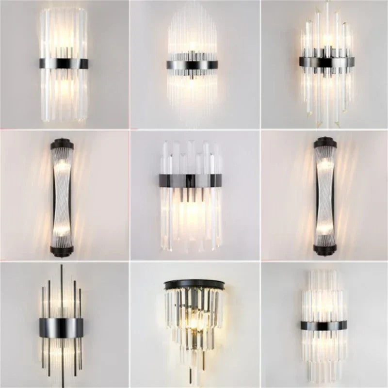 DecorBites™ Black Gold Crystal Wall Lights for Bedroom Living Room Home LED Sconce