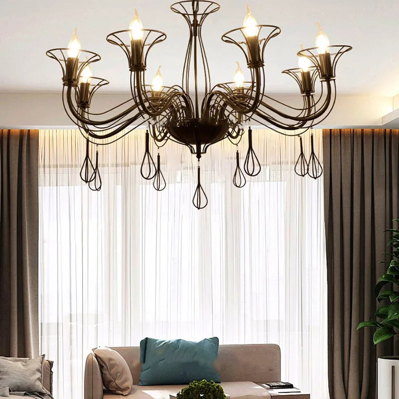 DecorBites™ Black Wrought Iron Chandelier LED Candle Frame Chandelier for Foyer, Living & Dining Room