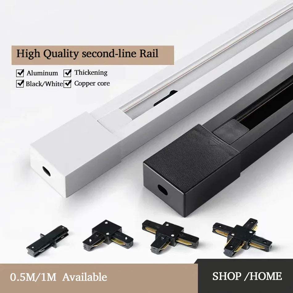 DecorBites™ 1m Black White Aluminum 2-Wire Connector Track Rail Spotlight Fitting