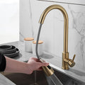 DecorBites™ Brushed Gold Kitchen Faucet Single Handle Pull Out Swivel Mixer Tap