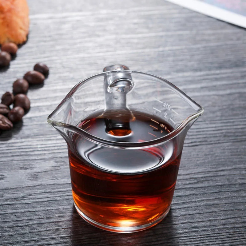 DecorBites™ Glass Espresso Milk Jug With Handle: Heat-resisting, Double/Single Mouth, Glass Scale Measure Mugs