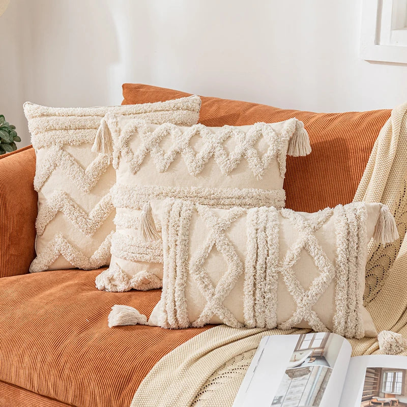 DecorBites™ Bohemian Tassel Cushion Covers 45x45/30x50cm for Living Room Decor