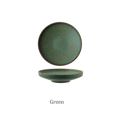 DecorBites™ Ceramic Round Plate Set - Retro Style High Footed Soup and Salad Bowls