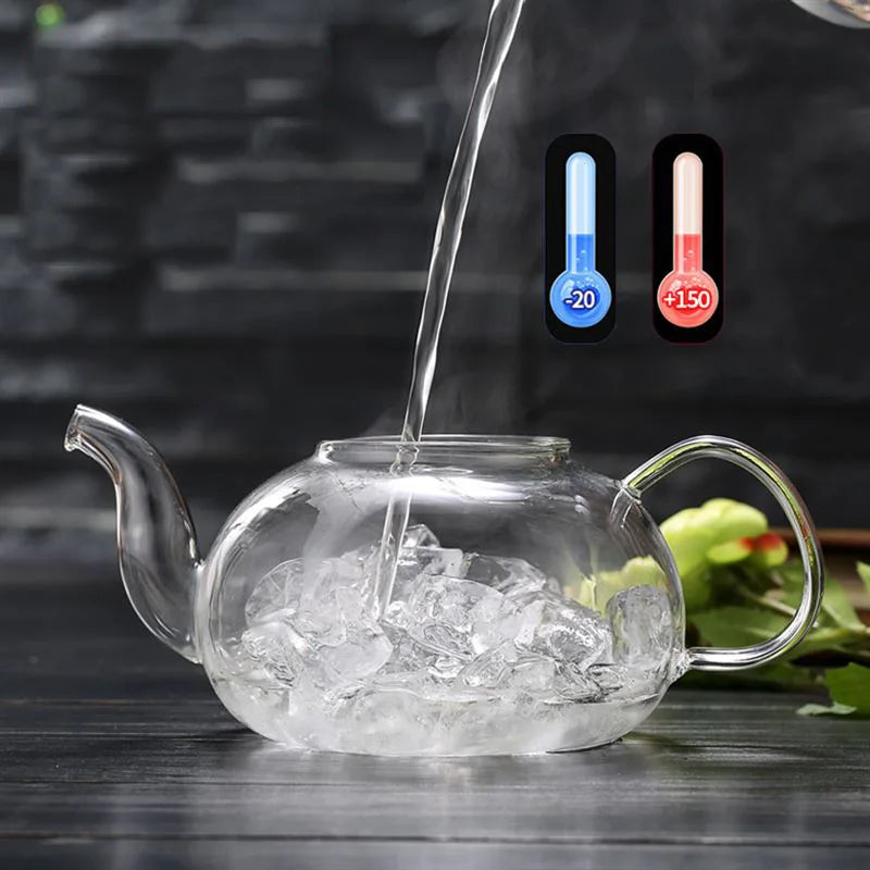DecorBites™ Glass Teapot Set with Stainless Steel Strainer - Heat Resistant Pot for Tea and Coffee