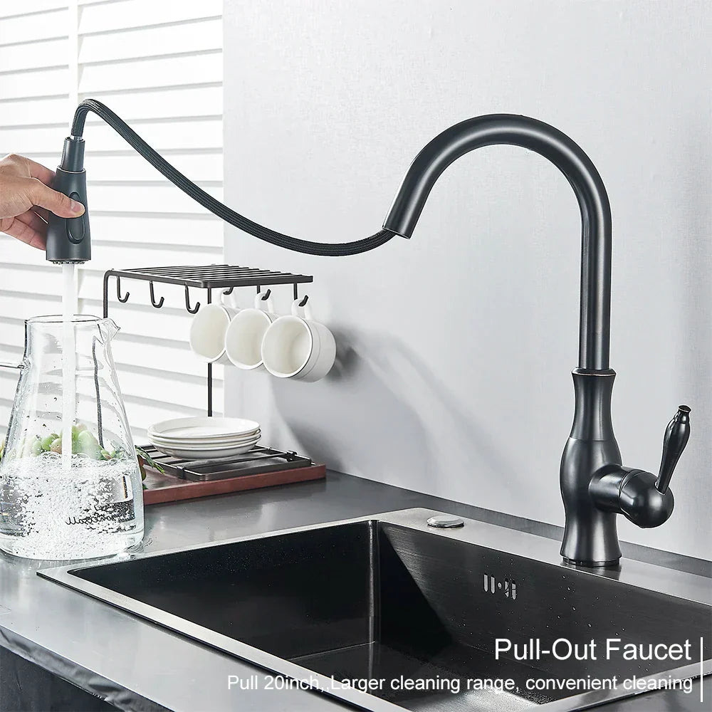 DecorBites™ Black Kitchen Faucet: Single Handle Hot & Cold Mixer with 360 Rotation