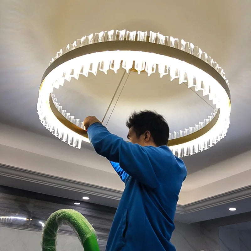 DecorBites™ Crystal Chandelier LED Ring Lamp for Dining Room Center Living Restaurant Decor