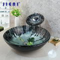 DecorBites™ Black Round Basin Tap Set Mixer Faucet Washbasin Tempered Glass Chrome