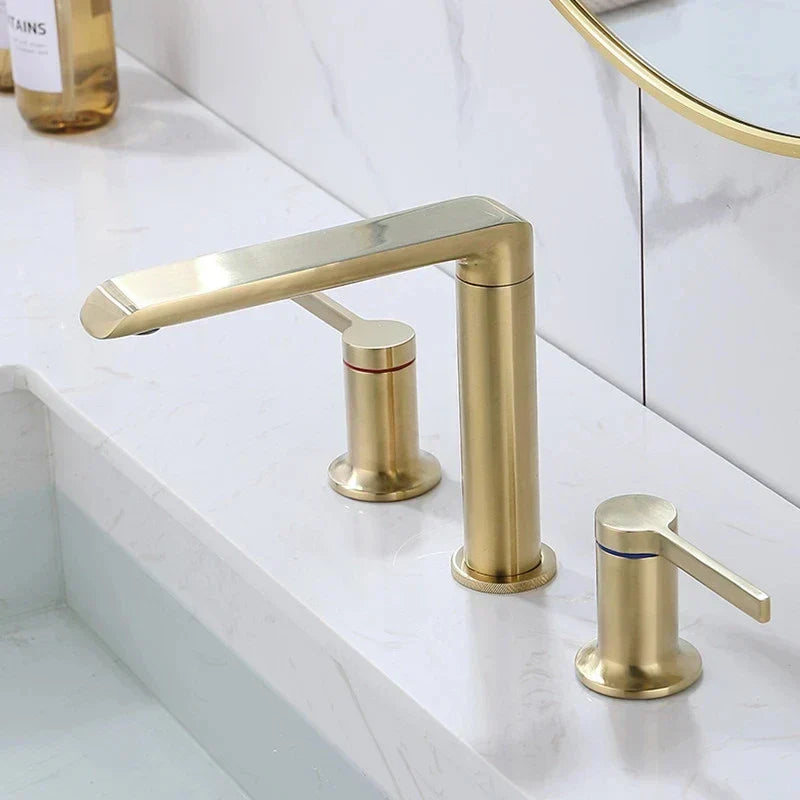 DecorBites™ Brushed Gold Brass Widespread Bathroom Faucet 2 Handle Basin Tap