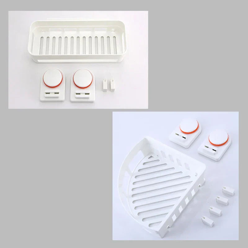 DecorBites™ ABS Bathroom Shelf: Wall Mounted Suction Cup Corner Basket Holder & Shower Shelf