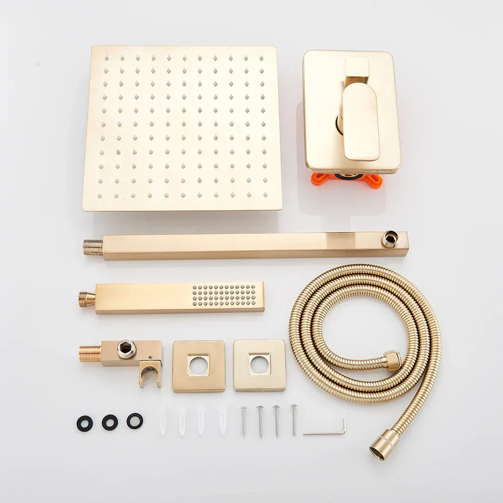 DecorBites™ Brushed Gold Rainfall Shower Set with Single Handle Wall Mounted Mixer