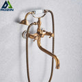 DecorBites™ Brass Antique Tub Faucet with Long Spout, Rotate Handle and Handshower