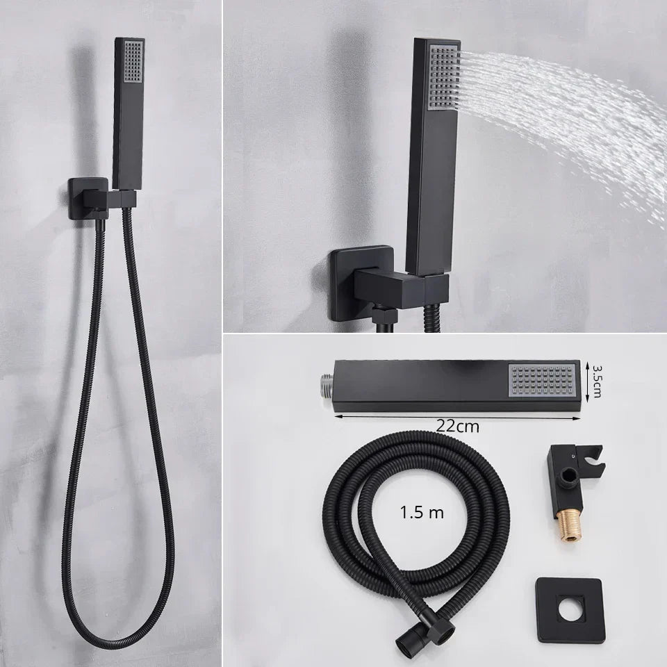DecorBites™ Black Thermostatic Waterfall Rainfall Shower Faucet with Handshower