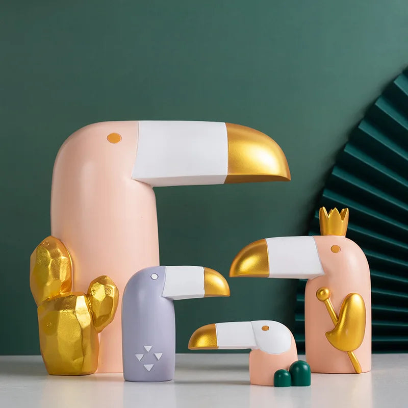 DecorBites™ Bird Figurine: Modern Resin Toucan Statue for Home Office Decor & Phone Holder