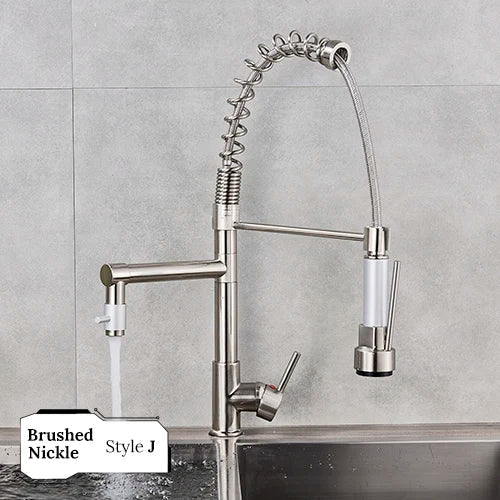 DecorBites™ Brass Kitchen Faucet Spring Swivel Spout Hot Cold Water Mixer Taps