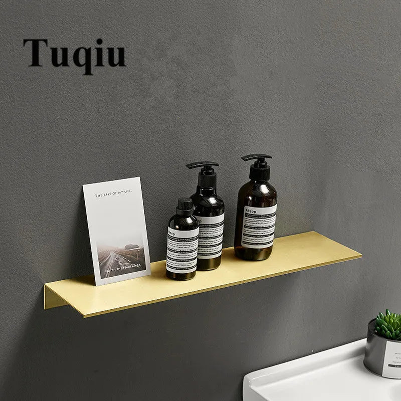 DecorBites™ Brushed Gold Bathroom Shelf Wall Mounted Shampoo Holder Rack Aluminum Basket