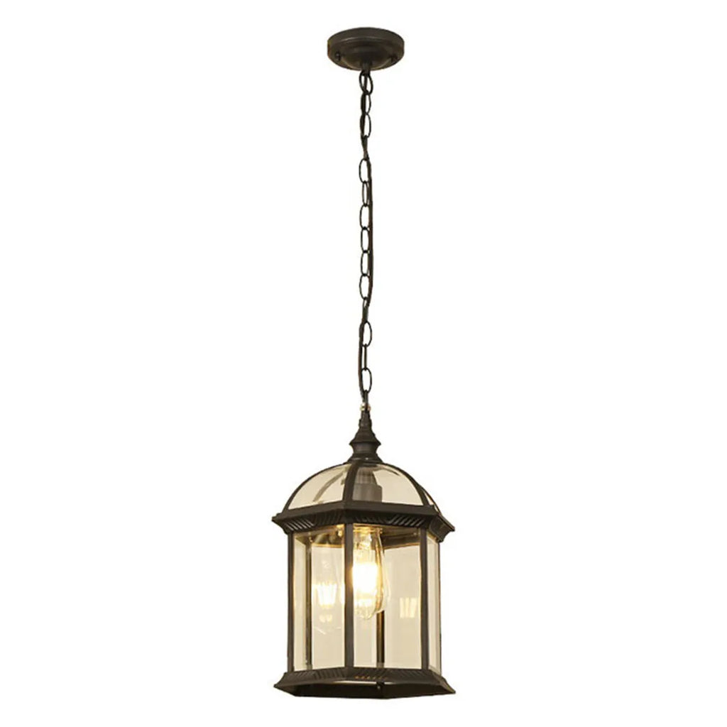 DecorBites™ Black Rustic Outdoor Hanging Lantern Light with Clear Glass Flush Mount Fixture