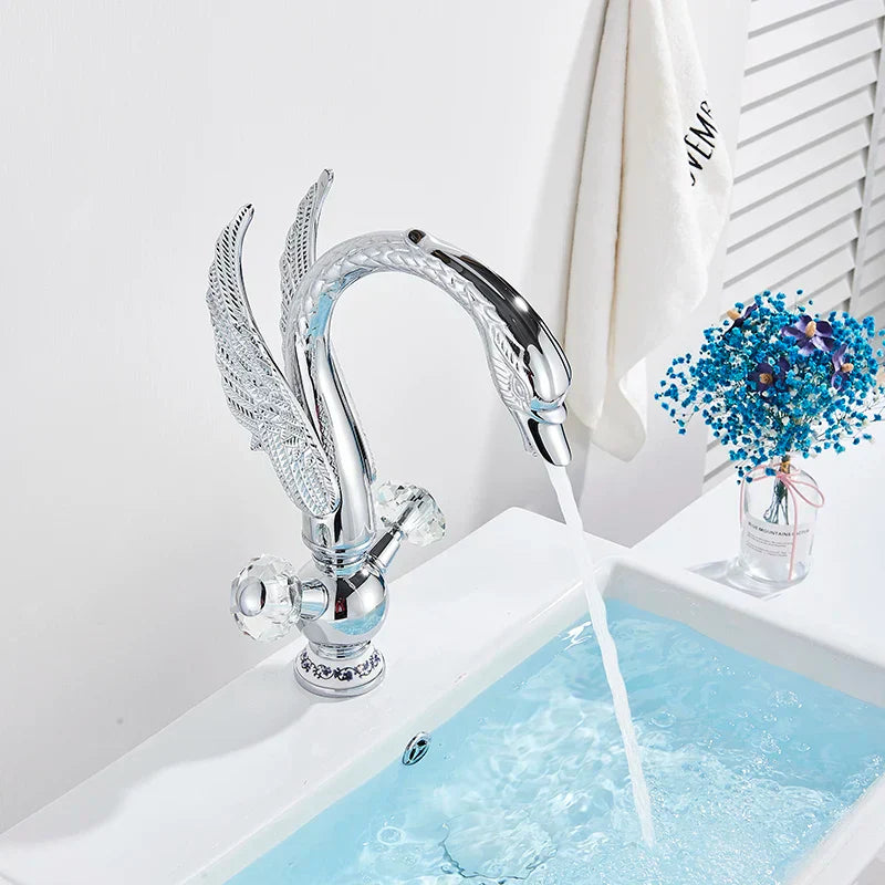 DecorBites™ Golden Swan Crystal Handle Basin Faucet - Deck Mount Luxury Bathroom Mixer