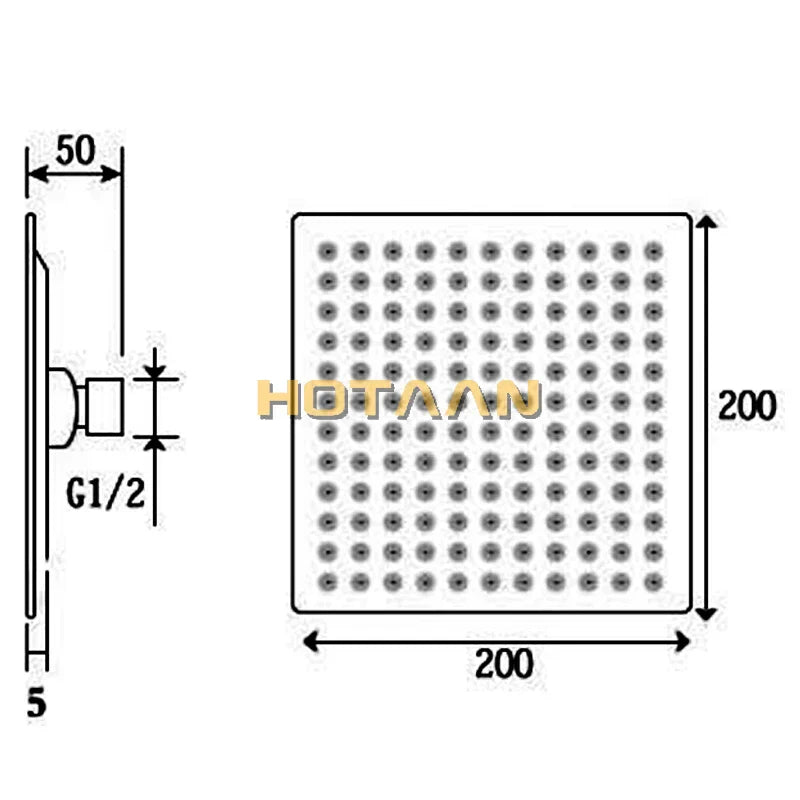 DecorBites™ Black Plated Stainless Steel Square Rain Shower Head