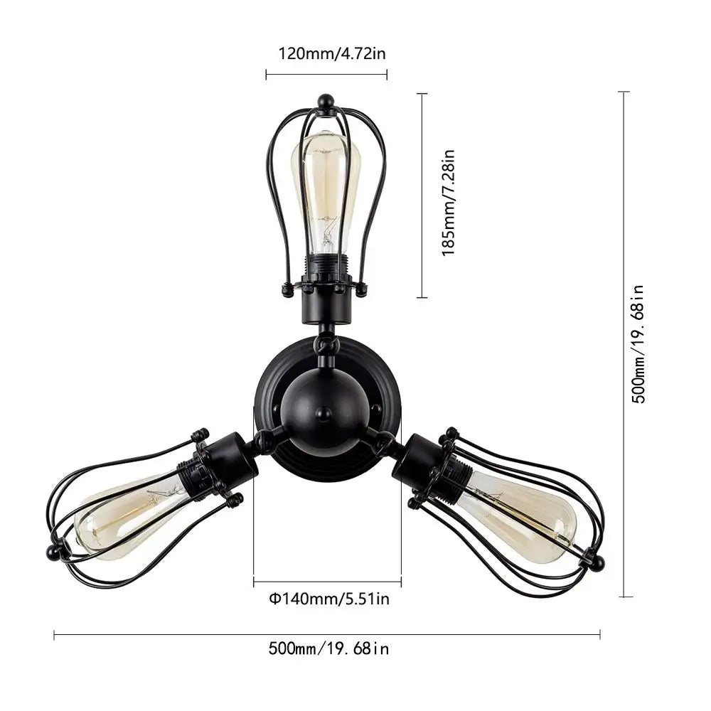 DecorBites™ Adjustable Industrial Wall Light Rustic Wire Metal Cage Sconce