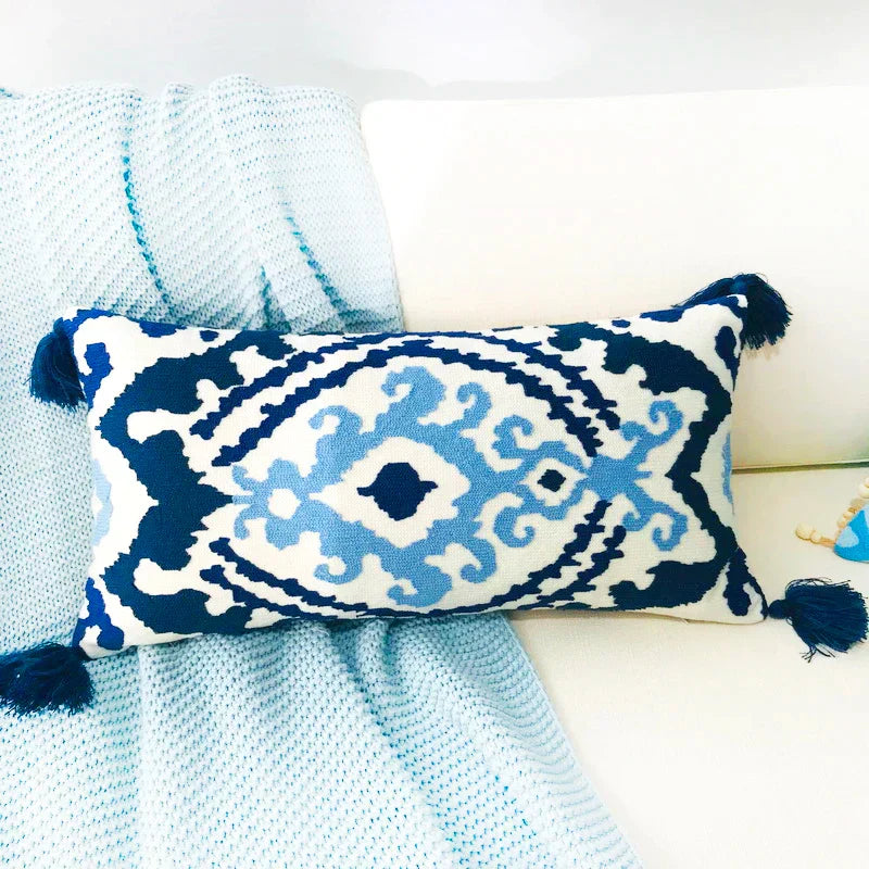 DecorBites™ Embroidered Floral Ethnic Tassels Pillow Cover 30x60cm