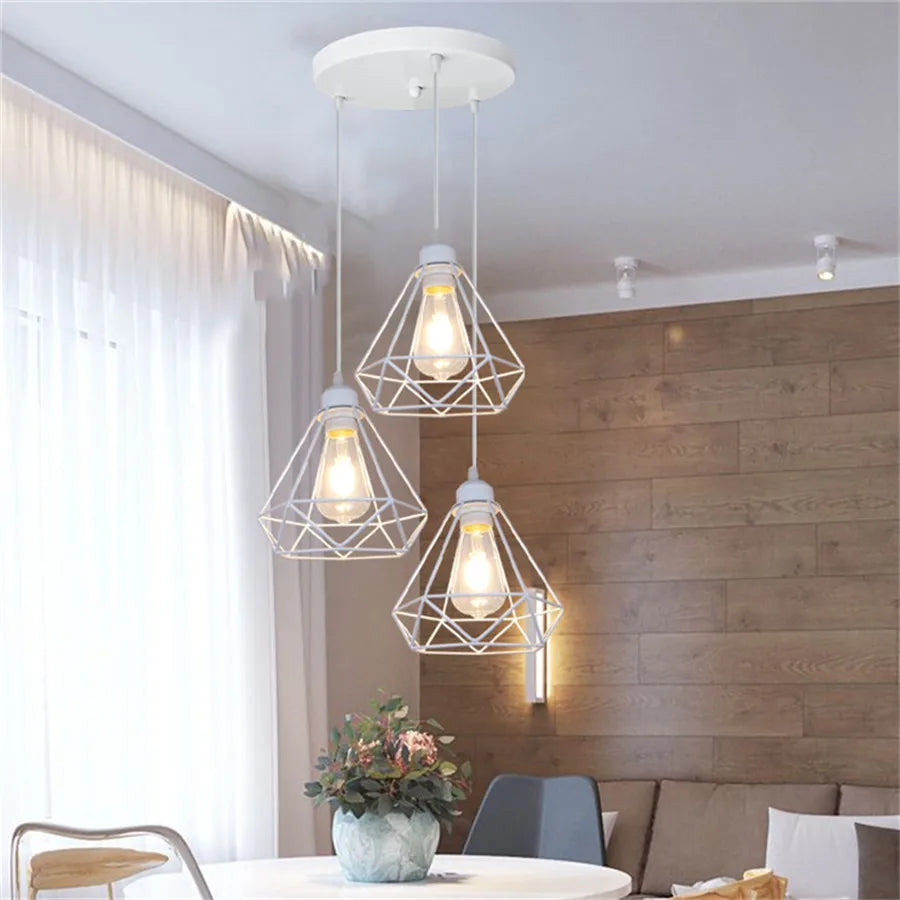 DecorBites™ Diamond Cage Wrought Iron Pendant Light for Dining Room and Kitchen Island