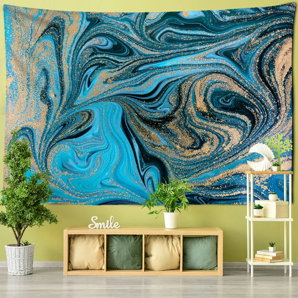 DecorBites™ Blue Gouache Line Tapestry Wall Hanging for Boho Room Decor