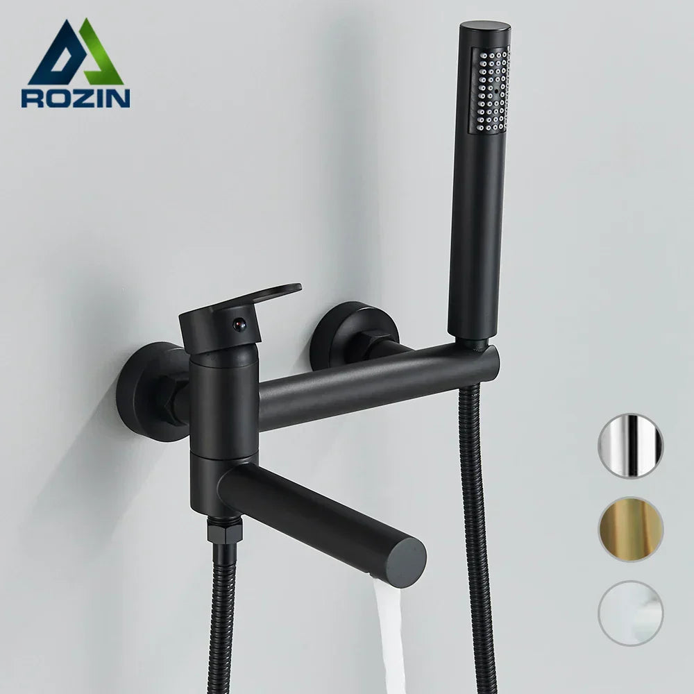 DecorBites™ Gold Bathtub Faucet with Swivel Tub Spout & Full Shower Set.