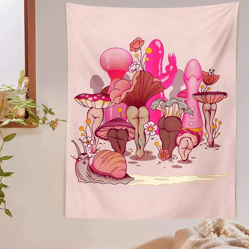 DecorBites™ Cactus Mushroom Girl Tapestry Psychedelic Witchcraft Home Decor