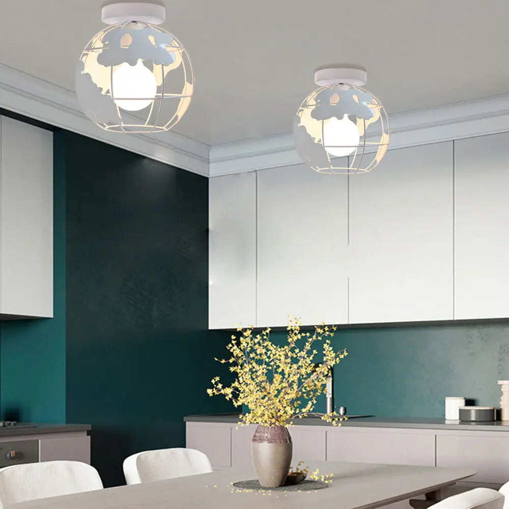 DecorBites™ World Map Metal Wire Globe Ceiling Light Shade - Modern Loft Cage Shade