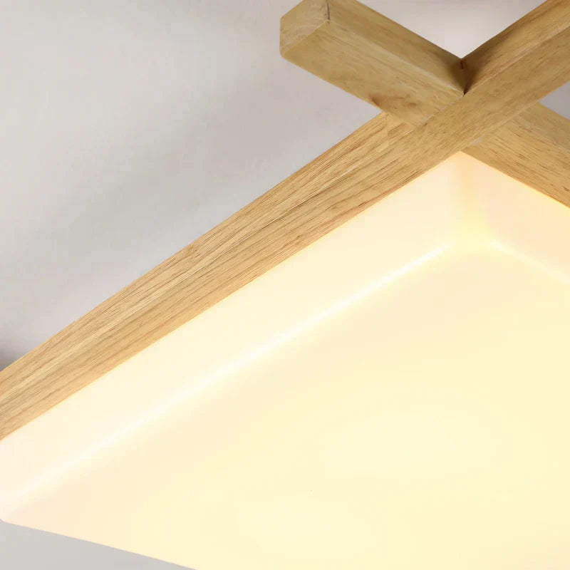 DecorBites™ Japanese Wood Ceiling Light Tatami Lamp Flush Mount Living Room Bedroom Square