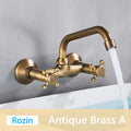 DecorBites™ Antique Brass Basin Faucet Wall Mounted Dual Handles Swivel Spout Mixer Tap