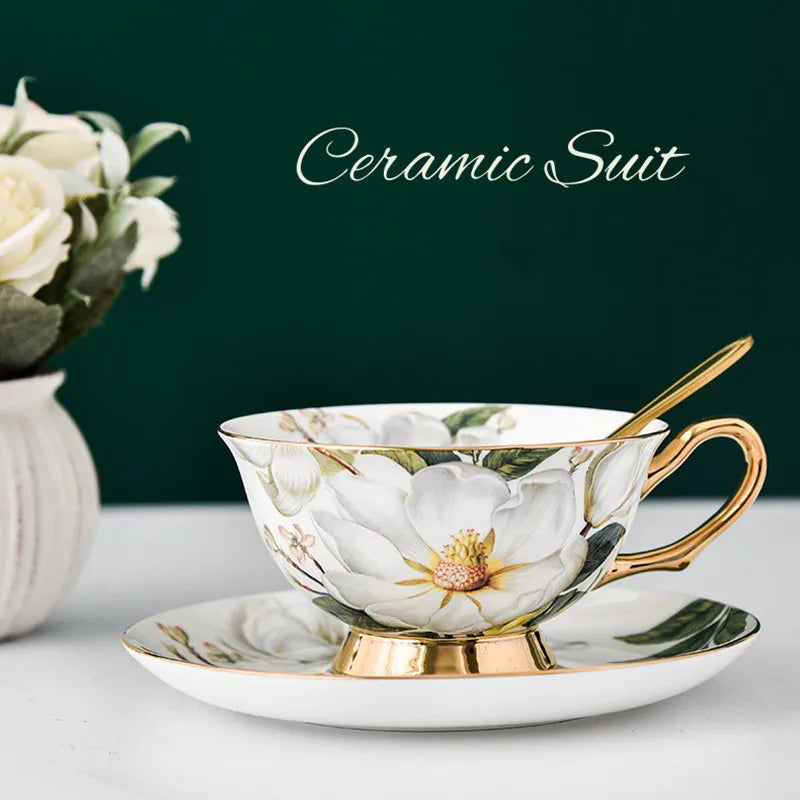 DecorBites™ Bone China Tea Cup Set with Spoon - Elegant English Afternoon Tea Mugs