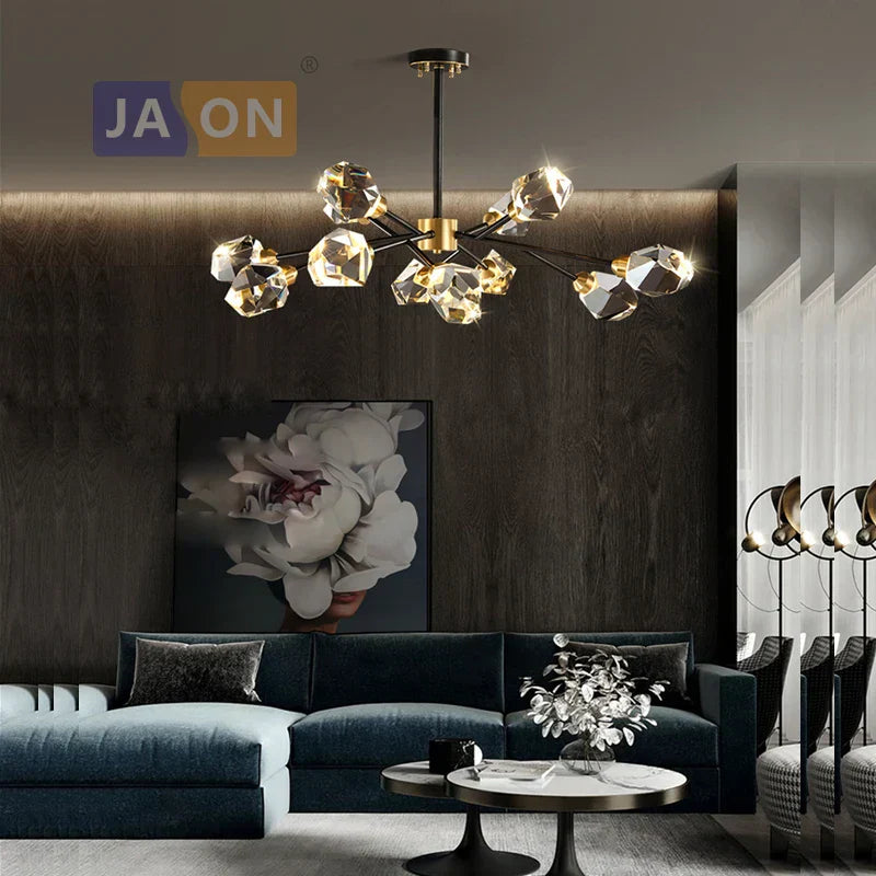 DecorBites™ Black Crystal Copper LED Chandelier - Art Deco Hanging Lamp for Dinning Room