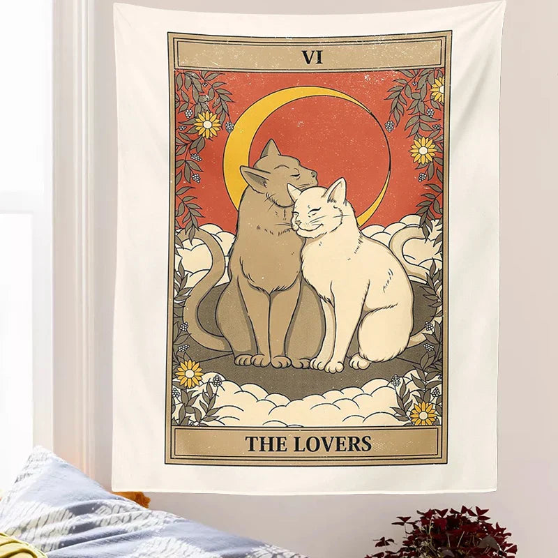 DecorBites™ Cat Divination Tarot Card Tapestry Moon Phase Wall Hanging Décor