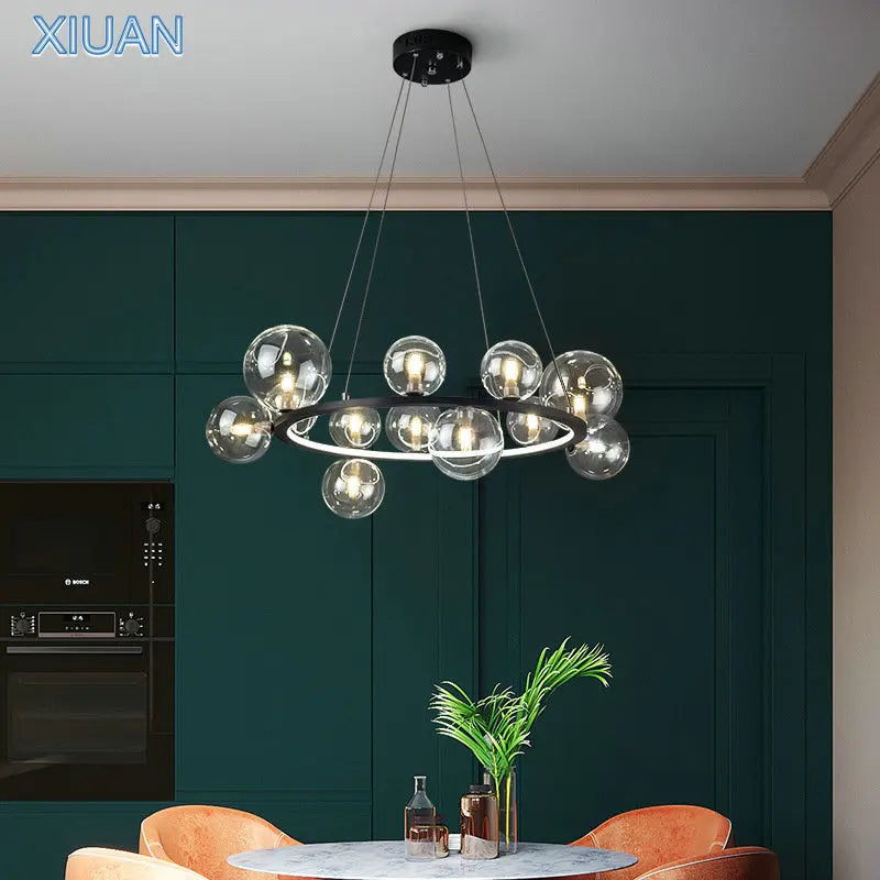 DecorBites™ Glass Chandelier Lamp Kitchen Island Hanging Light Black Gold Silver G9 LED