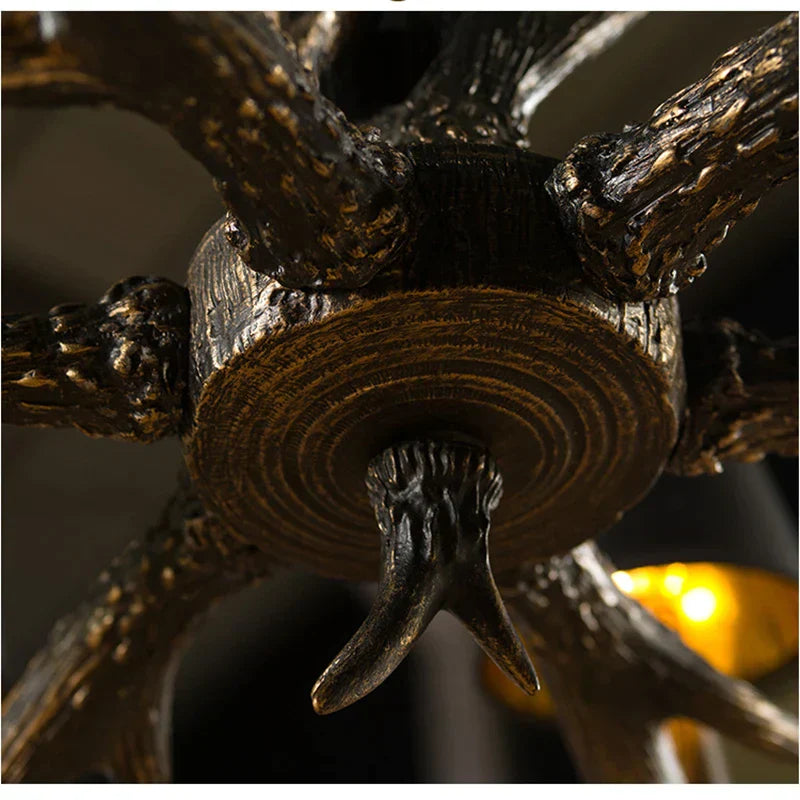 DecorBites™ Antler Resin Chandelier: American Country Retro Style LED Hanging Lamp