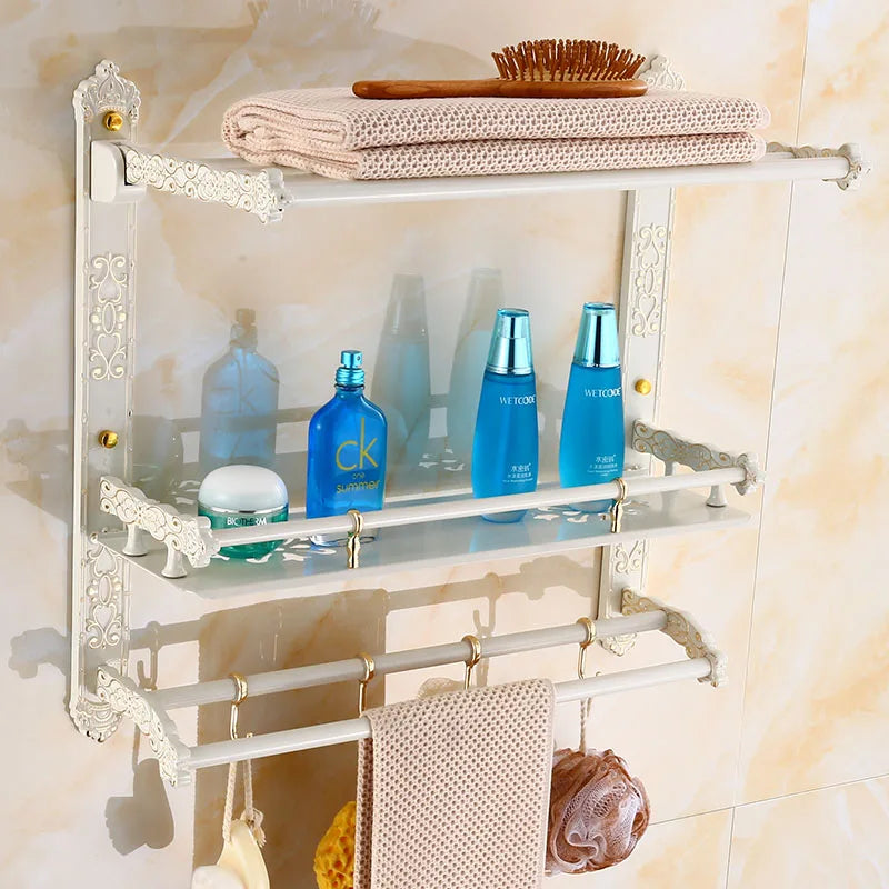 DecorBites™ Aluminum Bath Hardware Set: Shelf, Towel Rack, Paper Holder, Brush Holder, Hooks