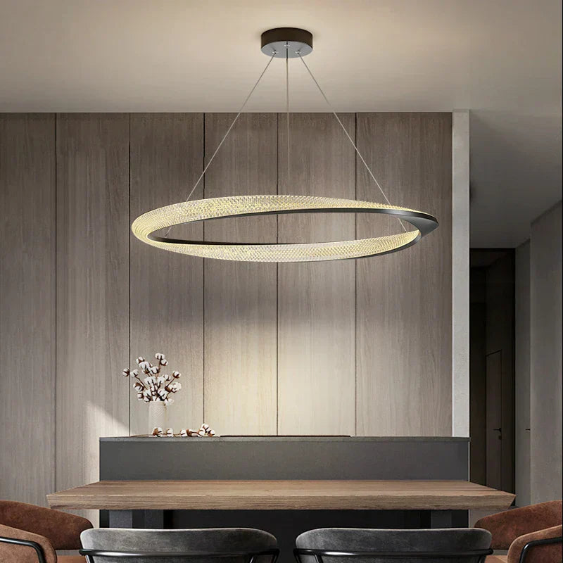 DecorBites™ Black Circle Chrome Chandelier for Indoor Living Room Bedroom Kitchen Loft Office Hall
