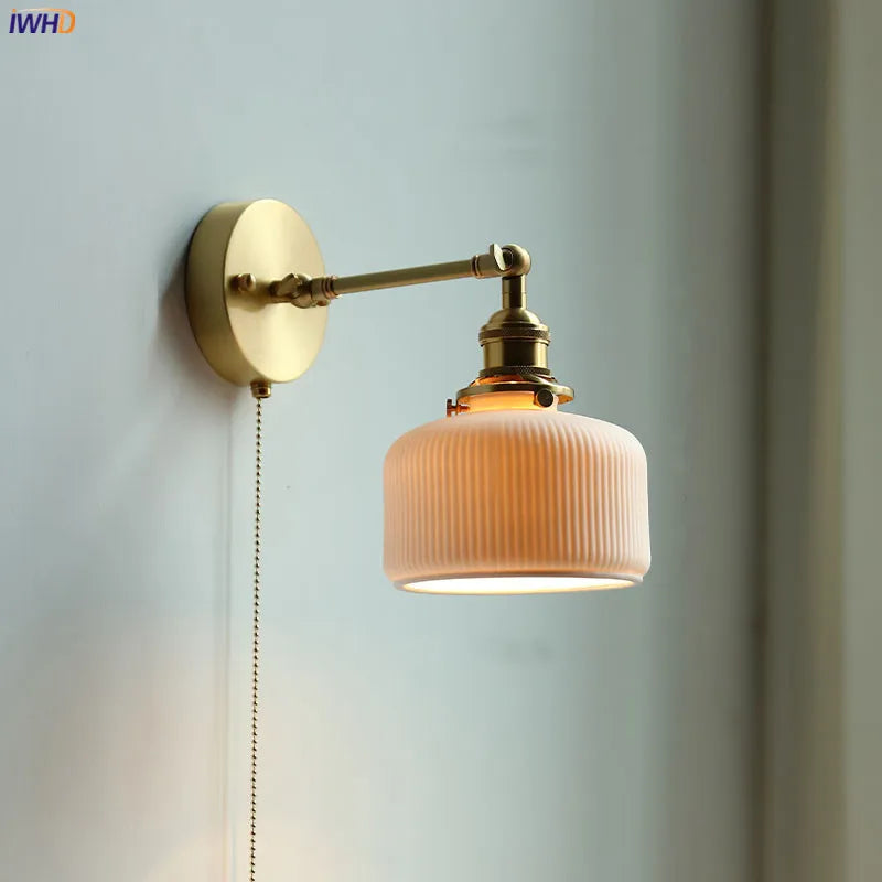 DecorBites™ Copper Arm Wall Lamp with Pull Chain Switch, Nordic Modern Design
