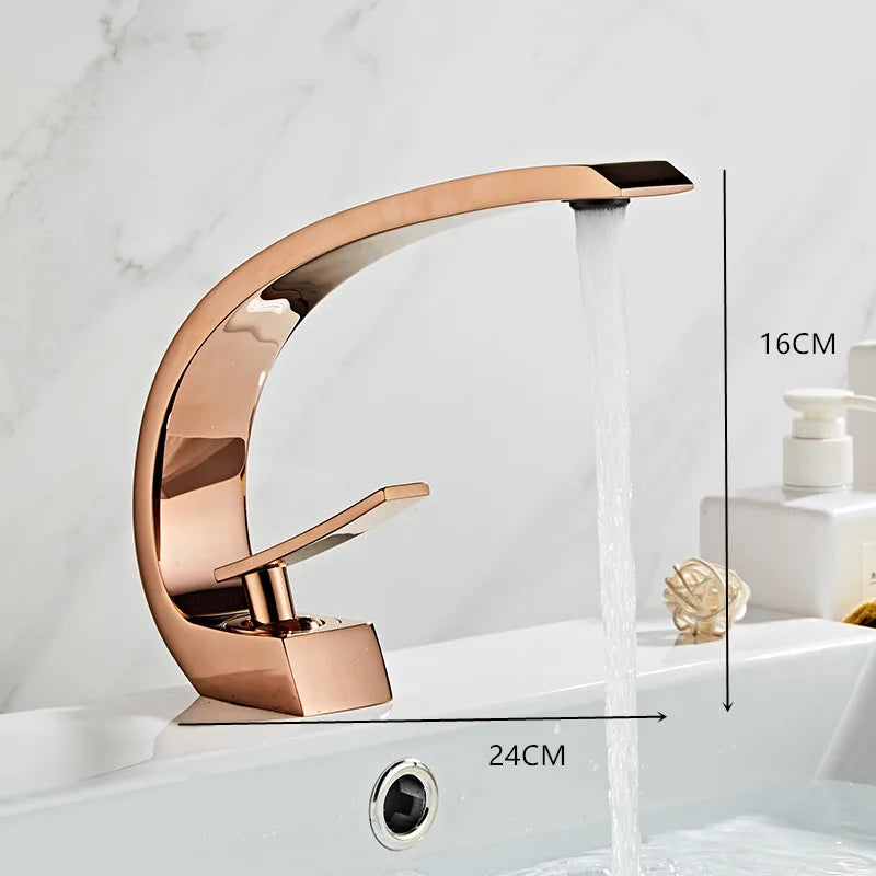 DecorBites™ Black/Gold Basin Faucet Modern Bathroom Mixer Tap, Single Handle Waterfall Hot Cold