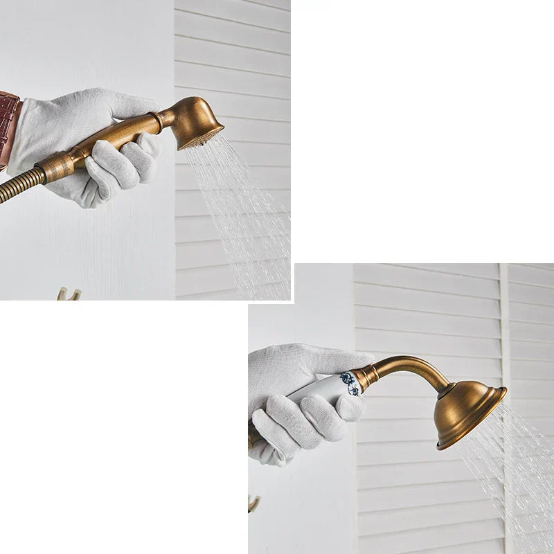 DecorBites™ Brass Floor Mount Tub Sink Faucet Dual Handle Bath Set with Handshower