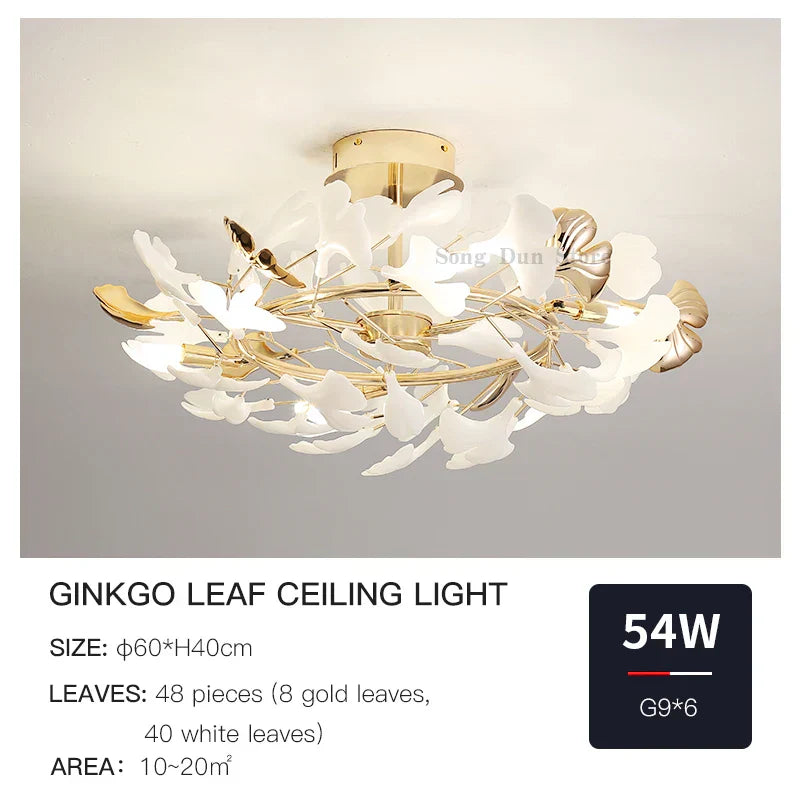 DecorBites™ Ginkgo Leaf Bedroom Lamp: Post-modern Minimalist Art Ceiling Light, Elegant and Romantic
