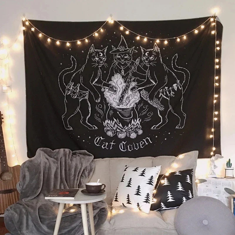 DecorBites™ Cat Witchcraft Black Rose Tapestry Wall Hanging Tapestries for Home Decor