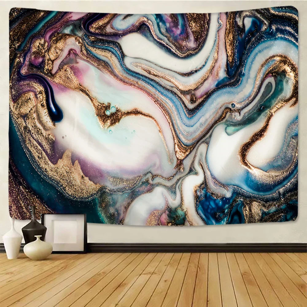 DecorBites™ Boho Marble Abstract Tapestry: Gold Foil Colorful Wall Hanging Art