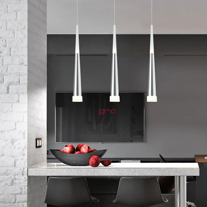 DecorBites™ Conical Tube LED Pendant Lights for Bar Kitchen Island - Black Silver Aluminum