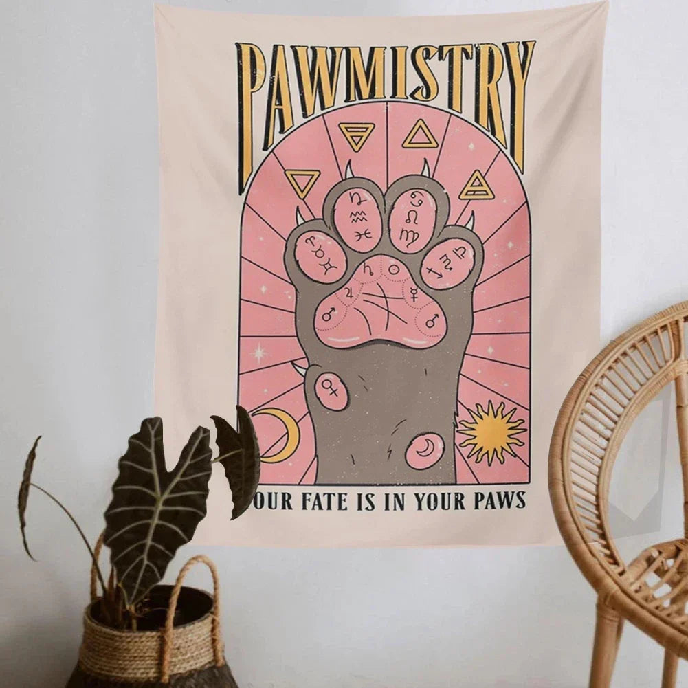 DecorBites™ Cat Paws Tarot Tapestry: Bohemian Home Decor for Hippie Vibes and Happy Spaces