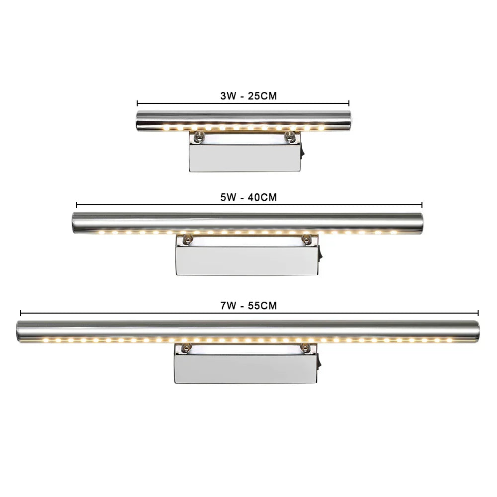 DecorBites™ LED Bathroom Wall Light Stainless Steel Makeup Mirror Lamp Fixtures