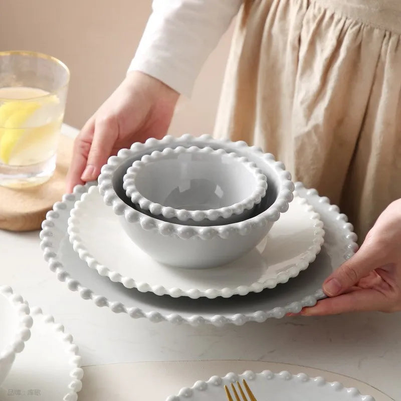 DecorBites™ Heart Shaped Pearl Dinner Plate Set - Elegant Porcelain Tableware for Salad, Soup, Steak